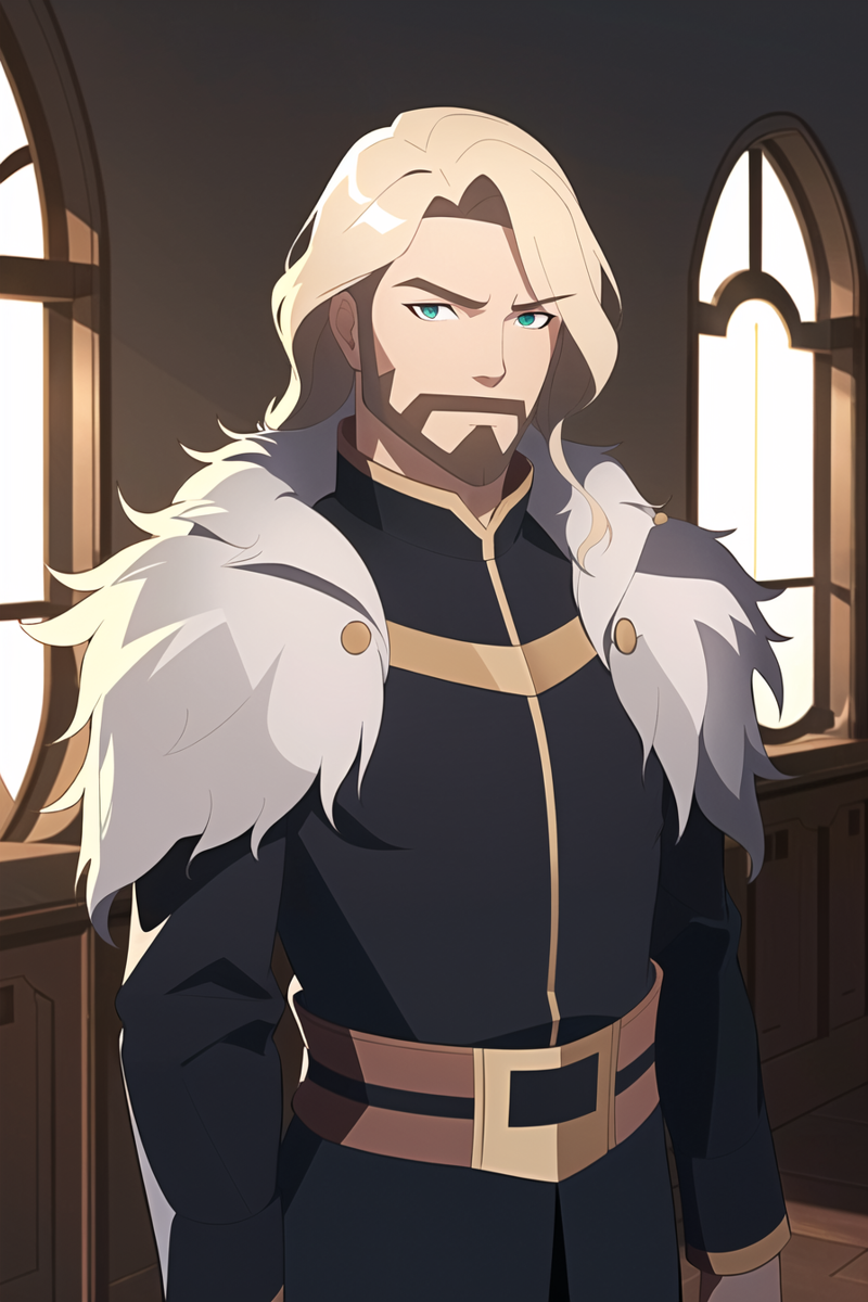 3978522334-2719987631-vox machina style, (very detailed background_1.5), indoors, castle, _1boy, armor, bangs, black armor, black coat, blonde hair, b.png